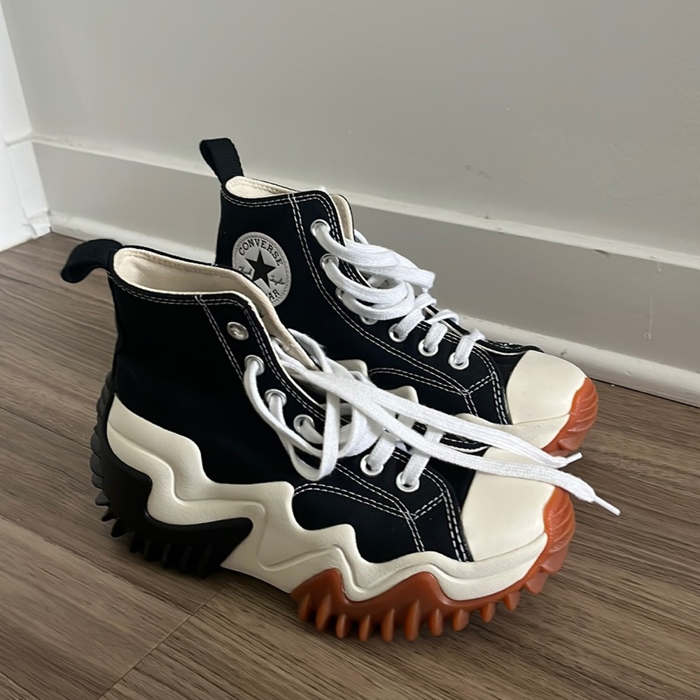 Converse Black White Cream and Gum Platform Run Star Hike Sneakers